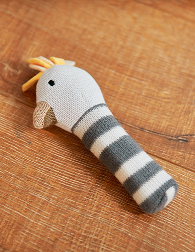 Cockatoo knitted hand rattle