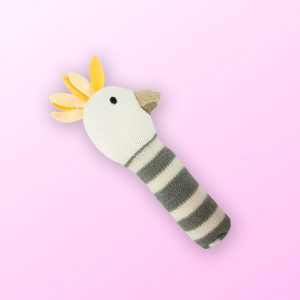 Cockatoo knitted hand rattle