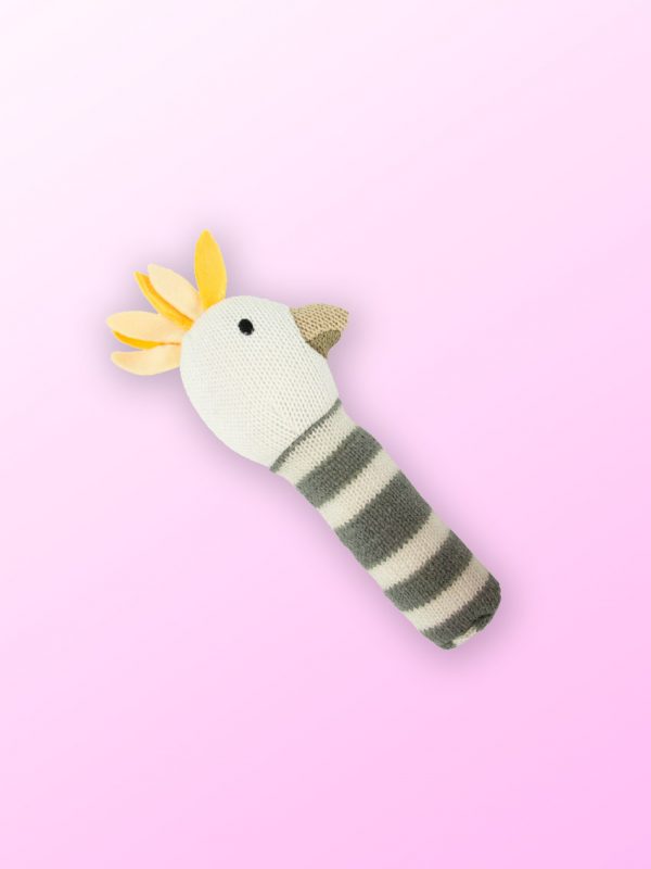 Cockatoo knitted hand rattle