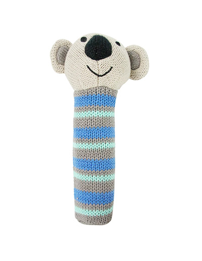 Koala blue knitted hand rattle