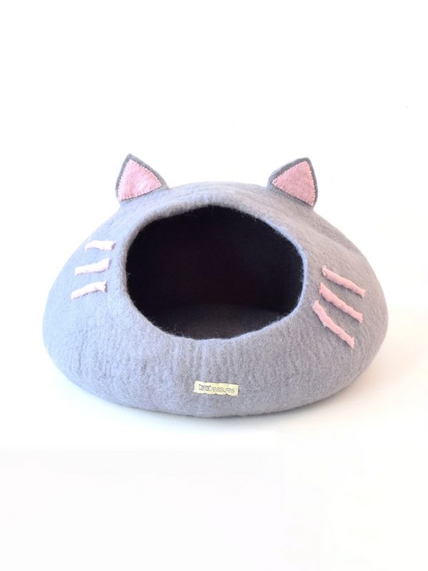 Felt Cat head cat cave in light grey