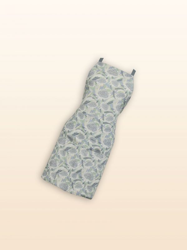 Waratah design apron, light grey and blue