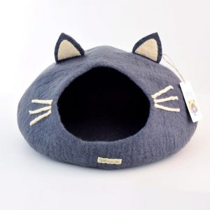 Felt cat cave. Dark grey cat head shape