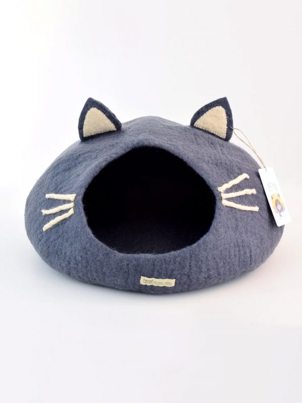 Felt cat cave. Dark grey cat head shape