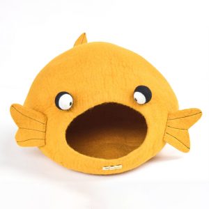 Yellow felt cat cave. Goldfish shape