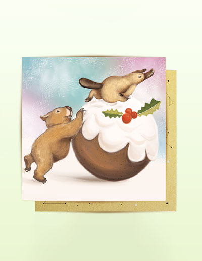 Mini Christmas cards with wombat and platypus
