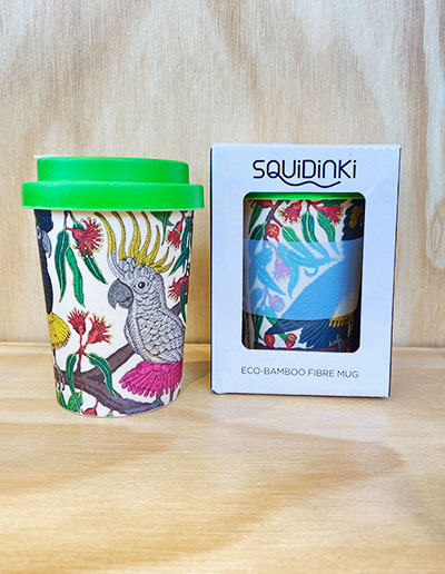 Squidinki Cockatoo travel cup and box