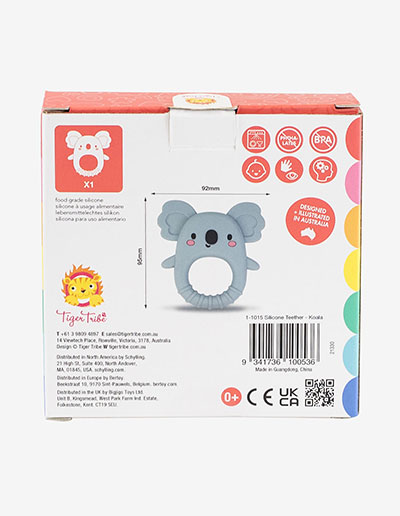 Koala teether ring box with product information