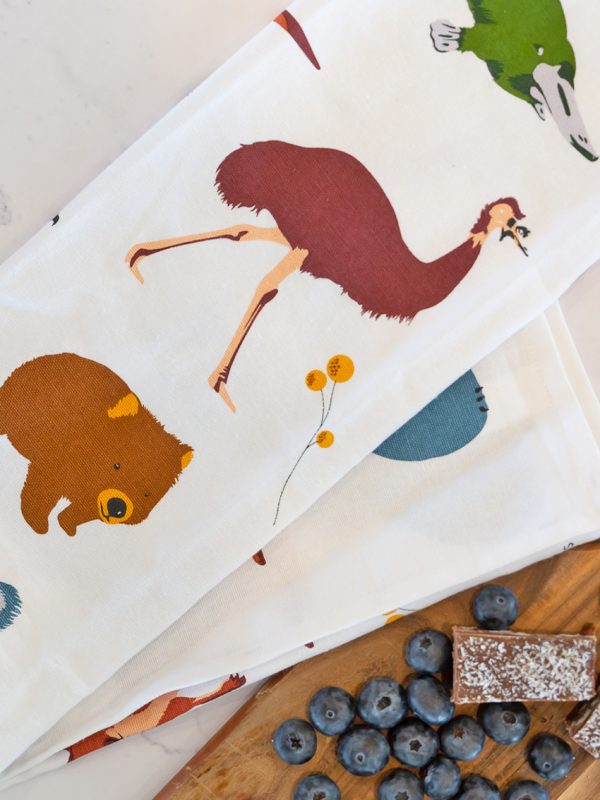 Australian animals tea towel