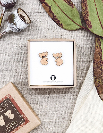Buttonworks wooden Koala Earrings