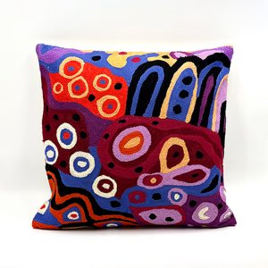 Hand embroidered aboriginal art cushion
