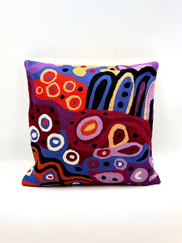 Hand embroidered aboriginal art cushion