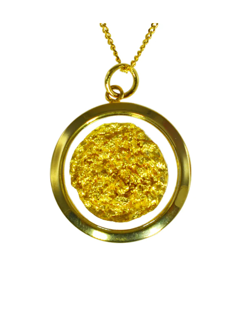 Gold Leaf Pendant Necklace - Large Round - Souvenirs Direct