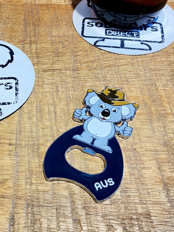 Koala metal magnet opener on a bar