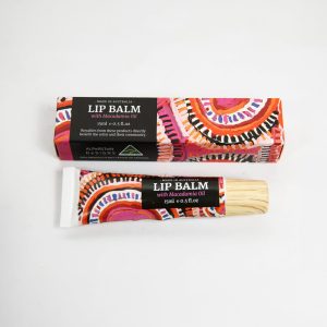 Macadamia lip balm in indigenous art box