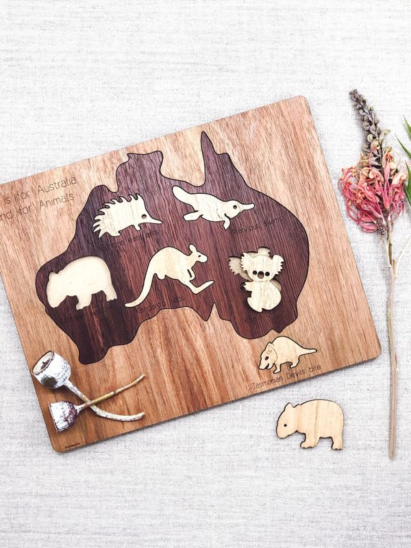 Wooden animal map puzzle
