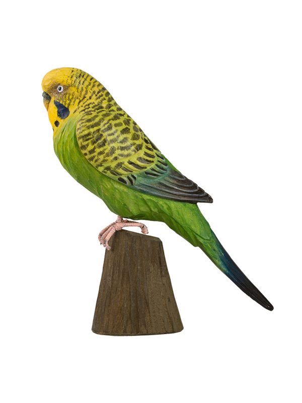 Wildlife Garden Hand Carved Decobird Green Budgerigar