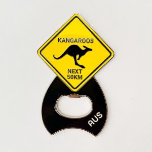 Kangaroo Road Sign metal magnet bottle opener
