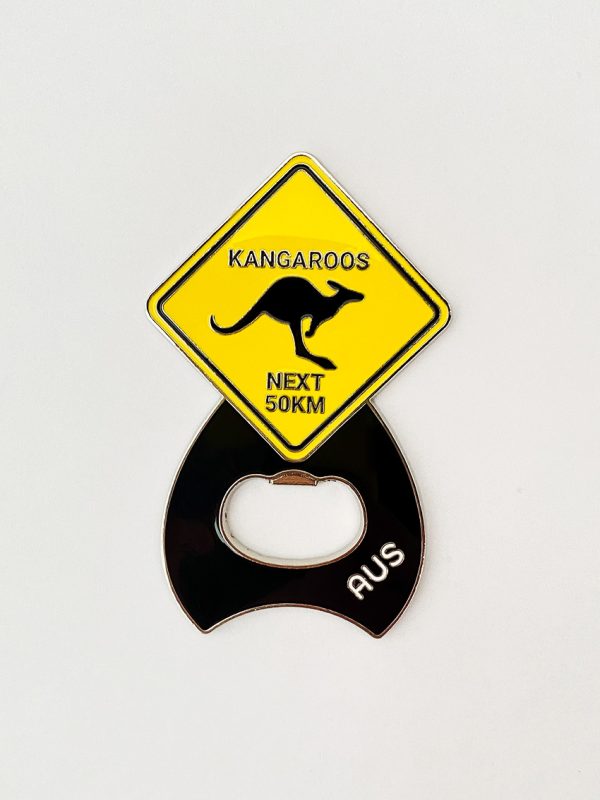 Kangaroo Road Sign metal magnet bottle opener