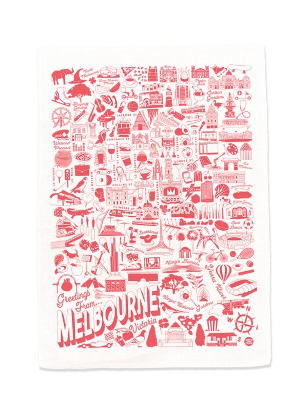 Happy Day People Melbourne Map tea towel